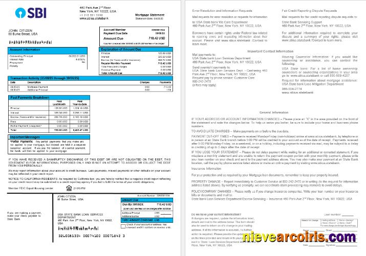 USA State Bank of Indian  bank mortgage statement